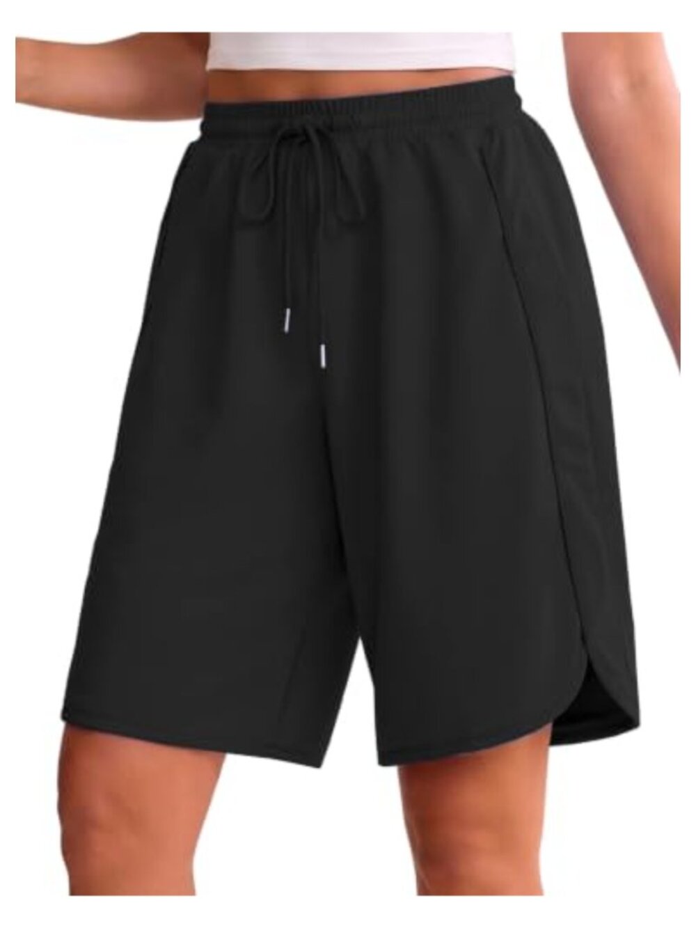 Women's Sweat Bermuda Shorts 9" Inseam Loose Fit Drawstring Pockets Athletic